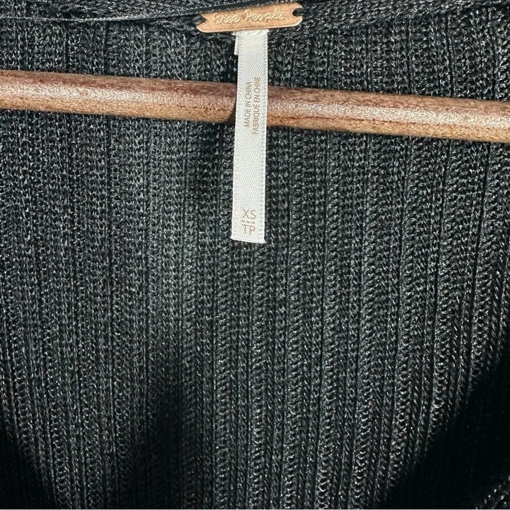 Free People‎ Game On Ribbed Cardigan Size XS Black Basic Staple Minimalist